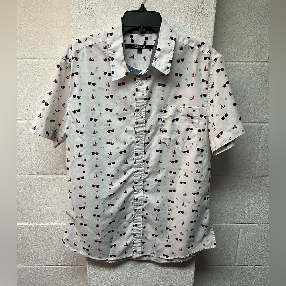Carbon Red and Navy Accented White Shirt. Large - Picture 1 of 5